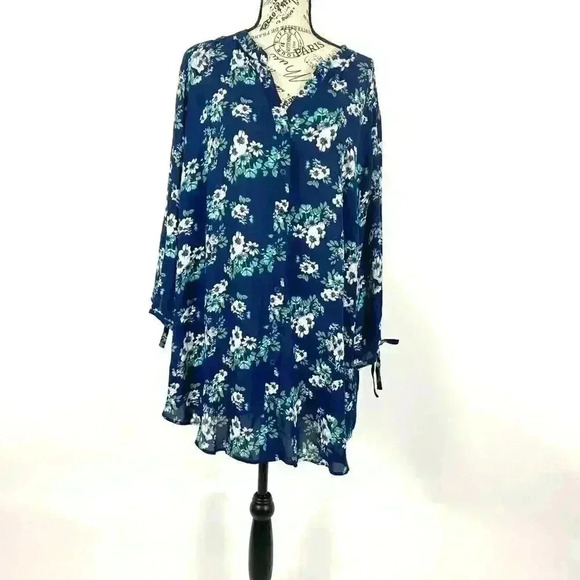 Sale🤩-Joan Rivers Floral Print Top Bow Sleeve - Picture 1 of 5